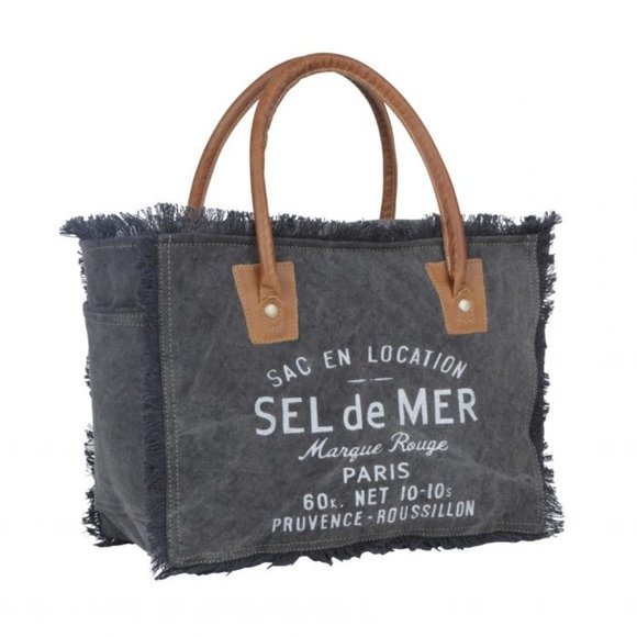 Myra Bag Handbags - NEW Hazy Grey Tones Canvas Leather Tote Bag